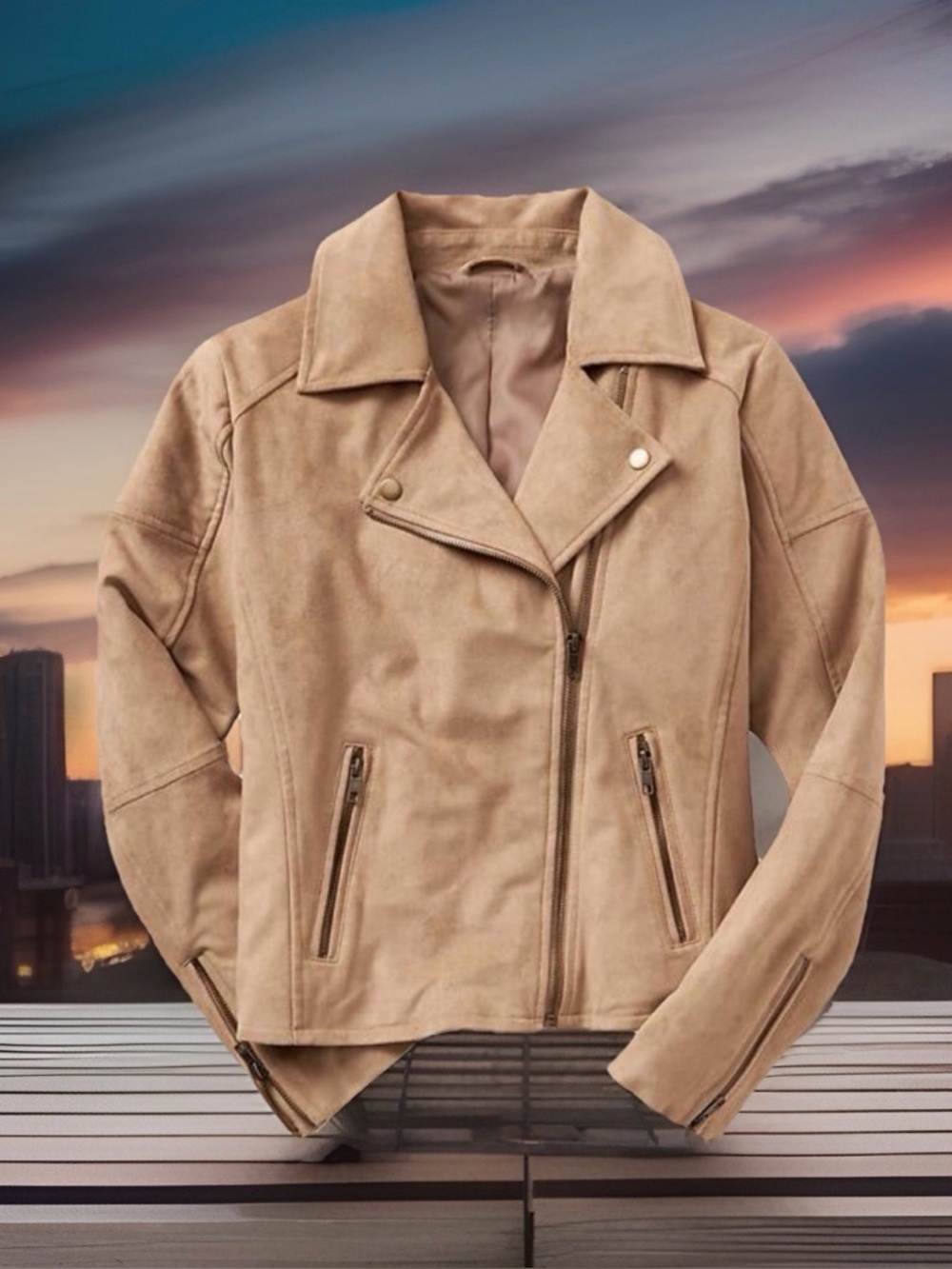 GAP Factory  women’s size 6 faux suede moto jacket. Tan. Excellent Condition.